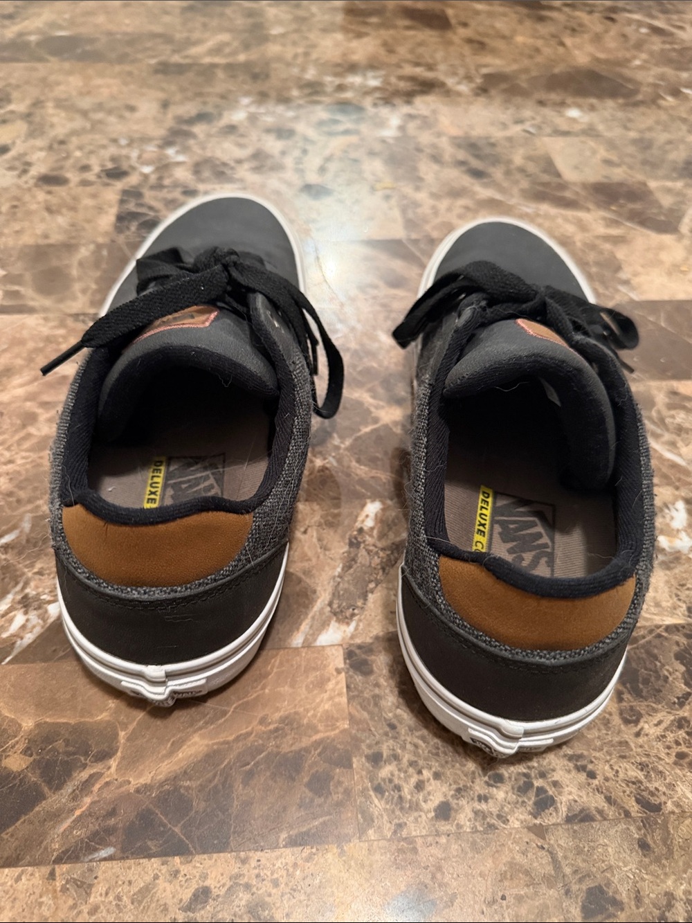 Vans Black Canvas Low-Top Sneakers with White Sole and Brown Accent - Picture 3 of 6